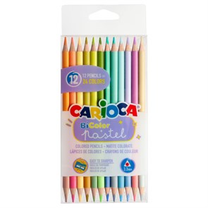 Карандаши цветные пастельные двухсторонние Carioca "Bi-Color Pastel", 24цв., 12шт., заточен., ПВХ, европодвес R373272