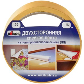 Клейкая лента двусторонняя Unibob, 25мм*10м, полипропилен, инд. упаковка R221250