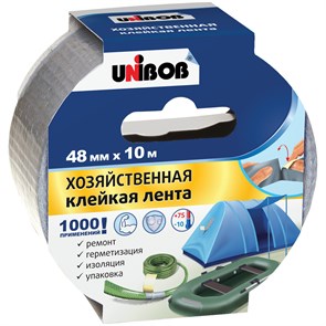 Клейкая лента хозяйственная Unibob, 48мм*10м, серая, инд.упаковка R271460