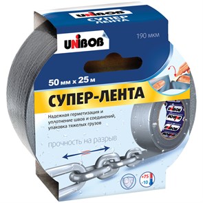 Клейкая СУПЕР-лента армированная Unibob, 50мм*25м, серая, инд. упаковка R271458