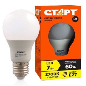 Лампа светодиодная Старт LED, серия "ЭКО" 7W30, тип А "груша", E27, 2700К, теплый свет, 15000ч R227550