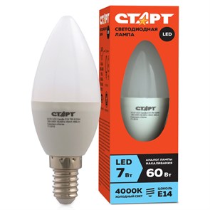 Лампа светодиодная Старт LED, серия "ЭКО" 7W40, тип С "свеча", E14, 4000К, холодный свет, 15000ч R227545