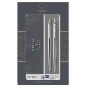 Набор Parker "Jotter Stainless Steel CT": ручка шариковая, 1,0мм и механический карандаш, 0,5мм, подарочная упаковка R288615