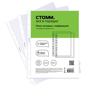 Папка-вкладыш с перфорацией (файл) СТАММ А4, 50мкм, глянцевая R368385