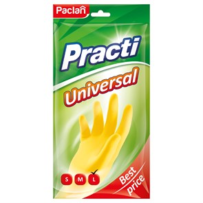 Перчатки резиновые хозяйственные Paclan "Practi. Universal", разм. L, х/б напыление, желтые, пакет с европодвесом R072415