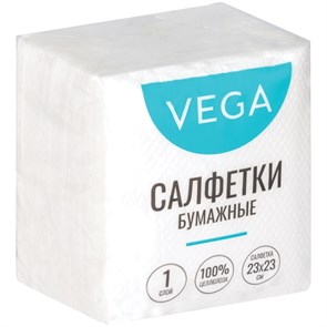 Салфетки бумажные Vega 1 слойн., 23*23см, белые, 80шт R315615