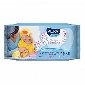 Салфетки влажные Aura "Ultra comfort", 100шт., детские, универсал. очищающие, без спирта R270361