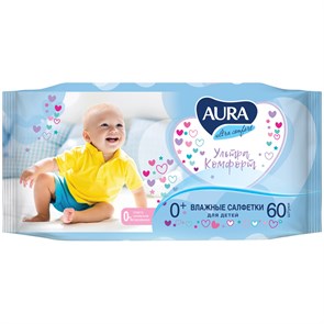 Салфетки влажные Aura "Ultra comfort", 60шт., детские, с алоэ R232187