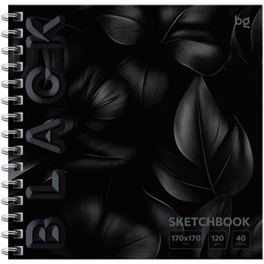 Скетчбук 40л., 170*170 BG "Black. Leaves", на гребне, soft tuch, выборочный лак, 120г/м2 R376701