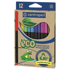 Фломастеры Centropen "ECO Markers", 12цв., трехгранные, смываемые, картон., европодвес R310547