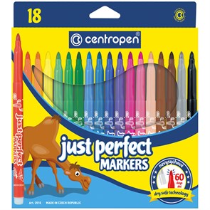 Фломастеры Centropen "Just Perfect", 18цв., трехгранные, смываемые, устойч. к высыханию, картон, европодвес R115234