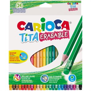 Карандаши цветные пластиковые стираемые Carioca "Tita Erasable", 24цв., заточен., картон, европодвес R262582