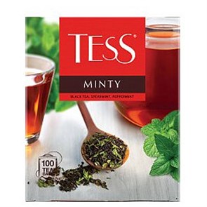 Чай Tess "Minty", черный, с ароматом мяты, 100 фольг. пакетиков по 1,5г R349656