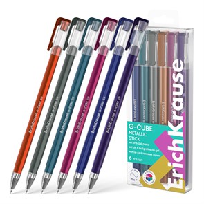 Набор из 6 ручек гелевых ErichKrause G-Cube® Stick Metallic 1.0, цвет чернил ассорти (в пэт-боксе) EK61307