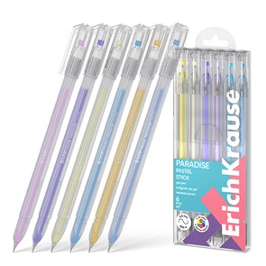 Набор из 6 ручек гелевых ErichKrause Paradise Stick Pastel 0.6, цвет чернил ассорти (в пэт-боксе) EK61308
