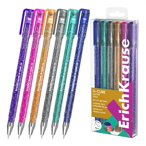 Набор из 6 ручек гелевых ErichKrause G-Cube® Stick Glitter 1.0, цвет чернил ассорти (в пэт-боксе) EK61458
