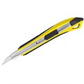 Нож канцелярский 9мм Berlingo "Razzor 300", auto-lock, металл. направл., мягкие вставки, желтый, евр - фото 211878