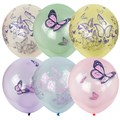 Воздушные шары,   25шт., М12/30см, ПатиБум "Кристалл Bubble. Бабочки", пастель+декоратор, ассорти, е - фото 266265