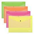 Папка-конверт на кнопке пластиковая ErichKrause Fizzy Neon, A4, полупрозрачный, ассорти (в пакете по 24 шт.) - фото 455803