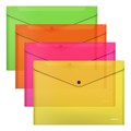 Папка-конверт на кнопке пластиковая ErichKrause Glossy Neon, A4, полупрозрачный, ассорти (в пакете по 12 шт.) - фото 455848