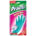 Перчатки резиновые хозяйственные Paclan "Practi Extra Dry", разм. L, х/б напыление, 100% флок, голубые, пакет с европодвесом R315285 - фото 562044