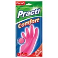 Перчатки резиновые хозяйственные Paclan "Practi. Comfort", разм. М, х/б напыление, розовые, пакет с европодвесом R206846 - фото 562058